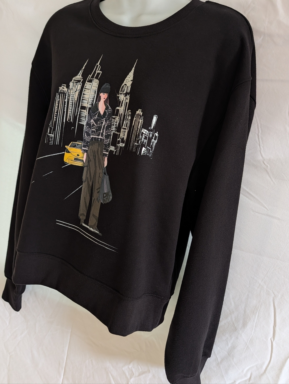 DKNY Black Cityscape Crewneck Sweater Woman Size S 60% Cotton